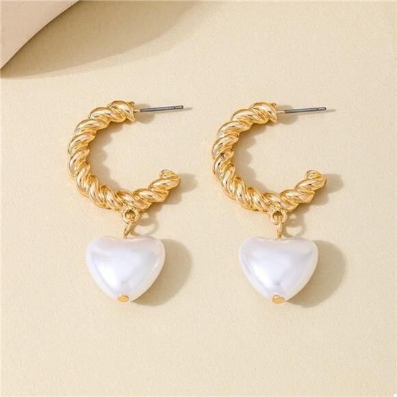 18K Gold-Plated C-Hoop Heart Earrings - Picture 2 of 6
